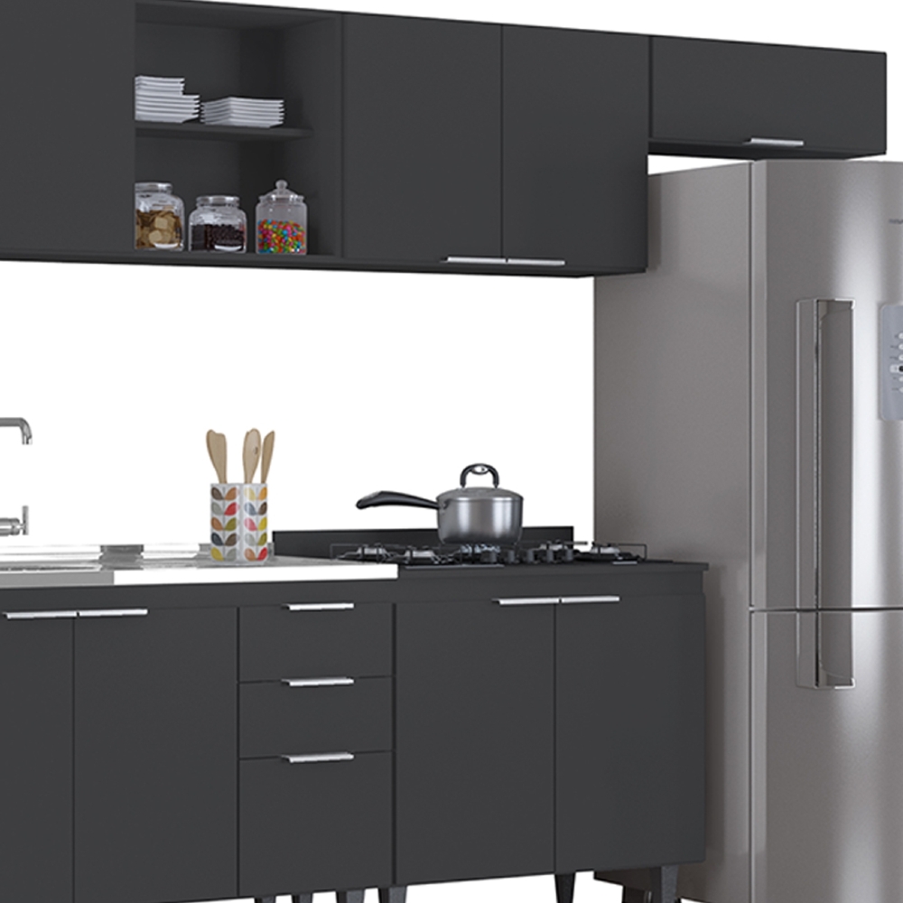 Armário de Cozinha CP06 Com Pia 150cm Pérola Z34 Preto      - Mpozenato