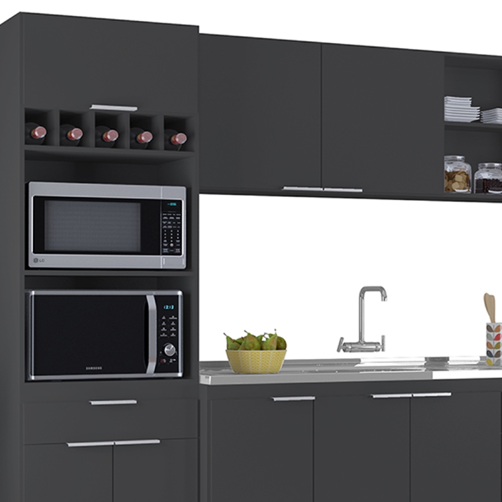 Armário de Cozinha CP06 Com Pia 150cm Pérola Z34 Preto      - Mpozenato