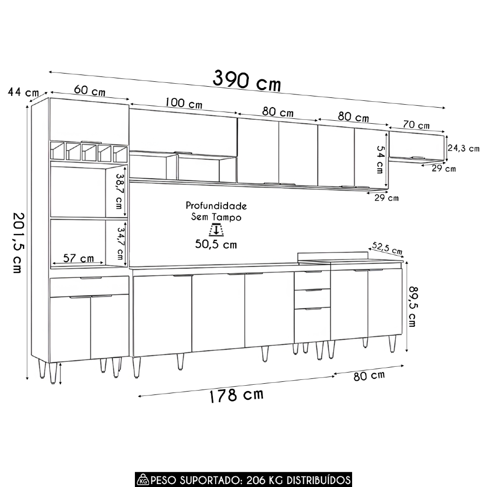 Armário de Cozinha CP06 Com Pia 180cm Pérola Z34 Branco     - Mpozenato