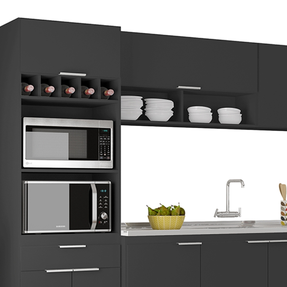 Armário de Cozinha CP06 Com Pia 180cm Pérola Z34 Preto      - Mpozenato