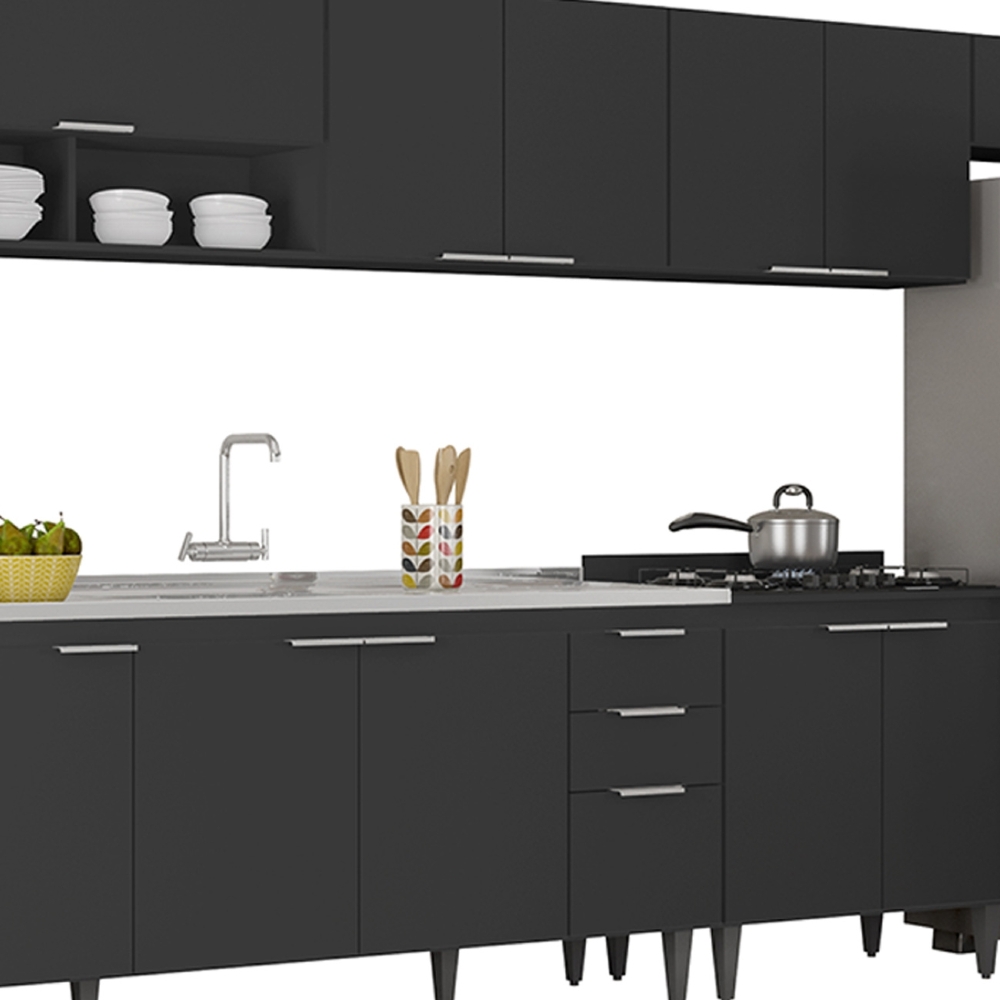 Armário de Cozinha CP06 Com Pia 180cm Pérola Z34 Preto      - Mpozenato