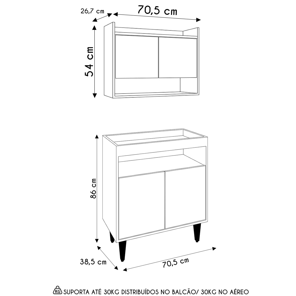 Armário Aéreo Ceci e Balcão Aparador Buffet Lice Z34 Preto - Mpozenato