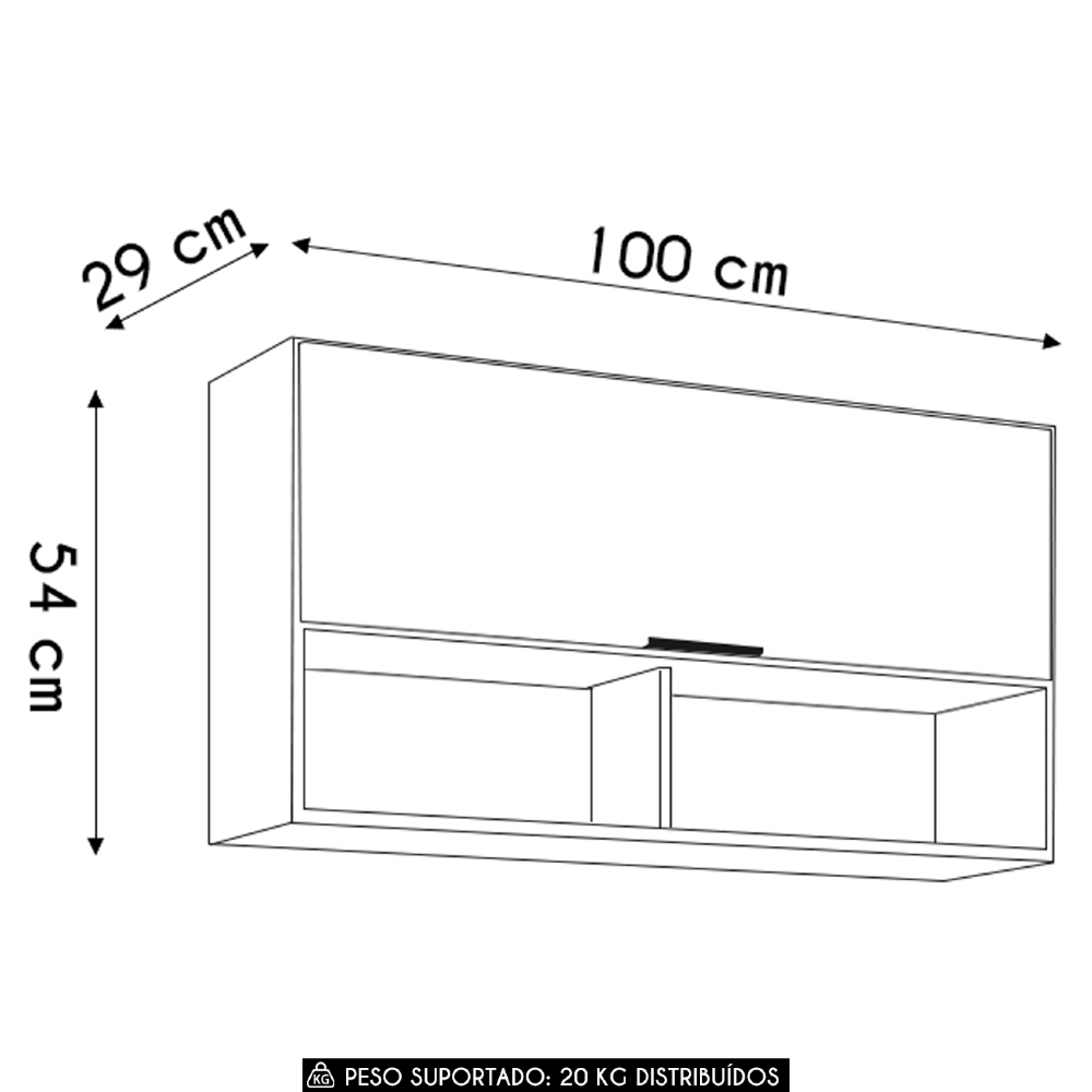 Armário de Cozinha Aéreo 100cm Pérola Z34 Preto             - Mpozenato