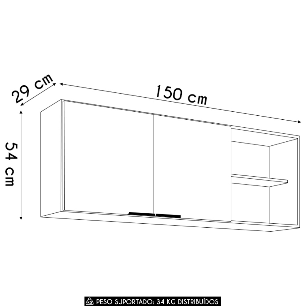 Armário de Cozinha Aéreo 150cm Pérola Z34 Branco            - Mpozenato