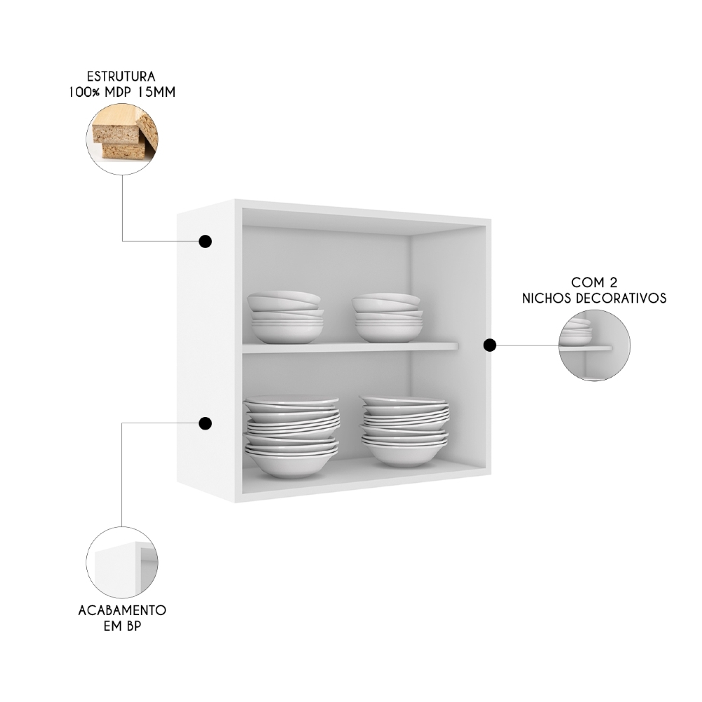 Armário de Cozinha Aéreo Nicho 60cm Pérola Z34 Branco       - Mpozenato