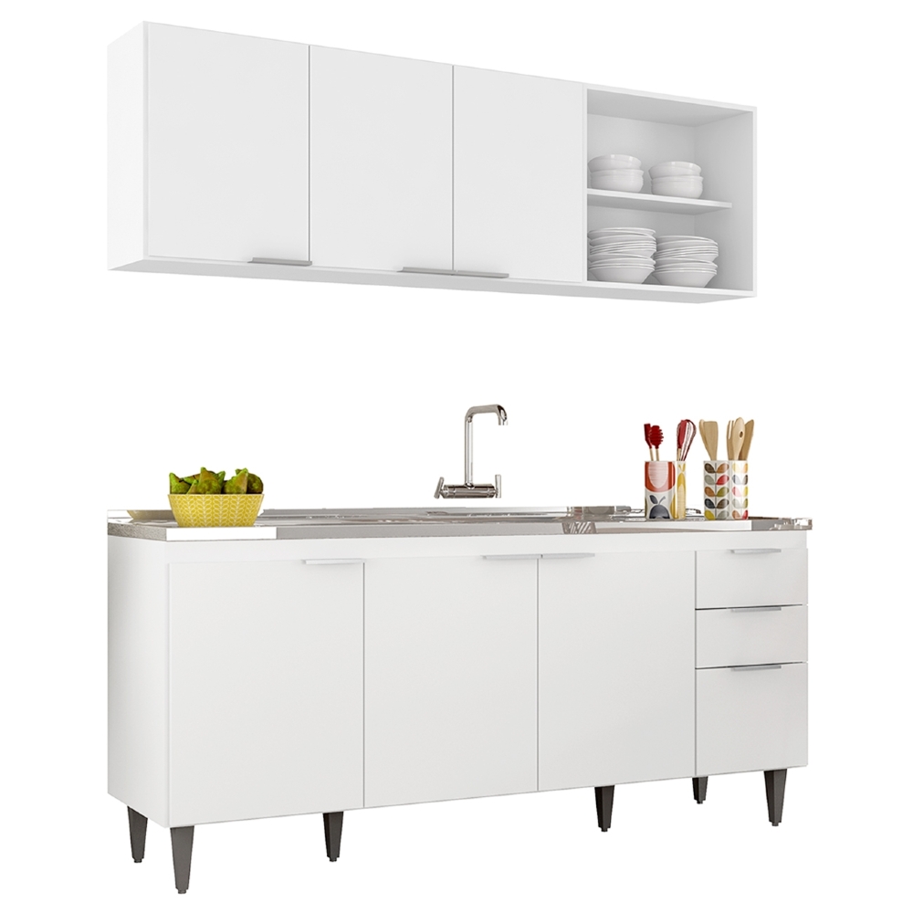 Armário de Cozinha CP10 Com Pia 180cm Pérola Z34 Branco     - Mpozenato
