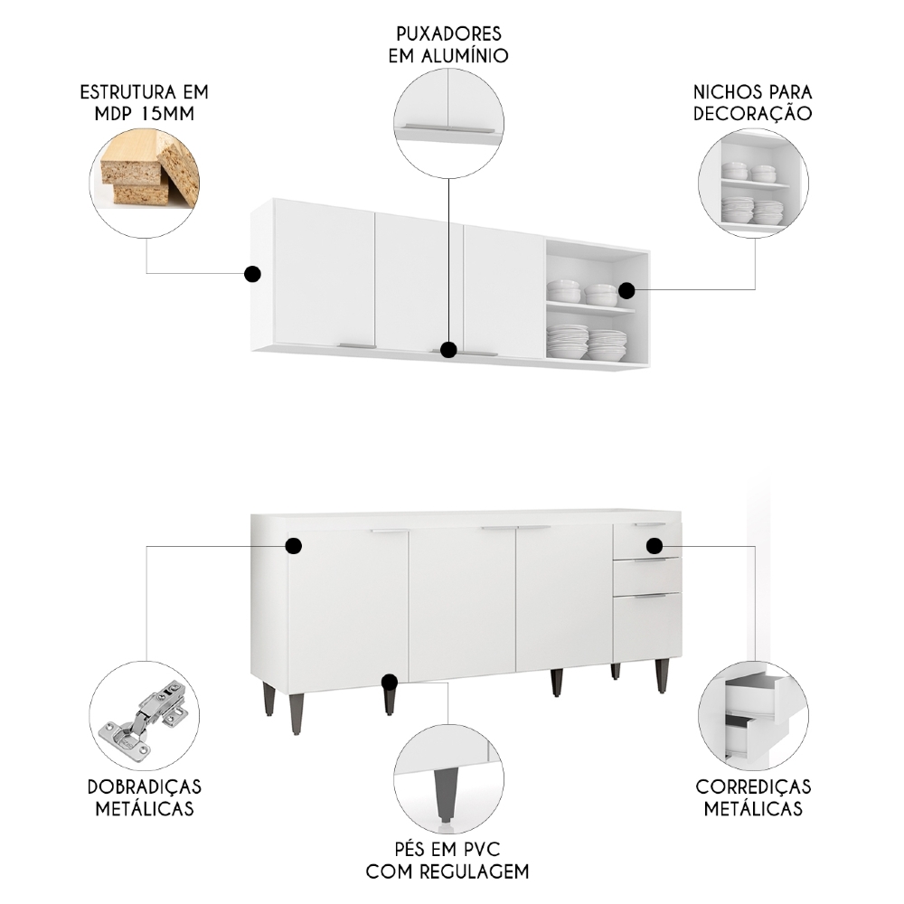 Armário de Cozinha CP10 Para Pia 180cm Pérola Z34 Branco    - Mpozenato