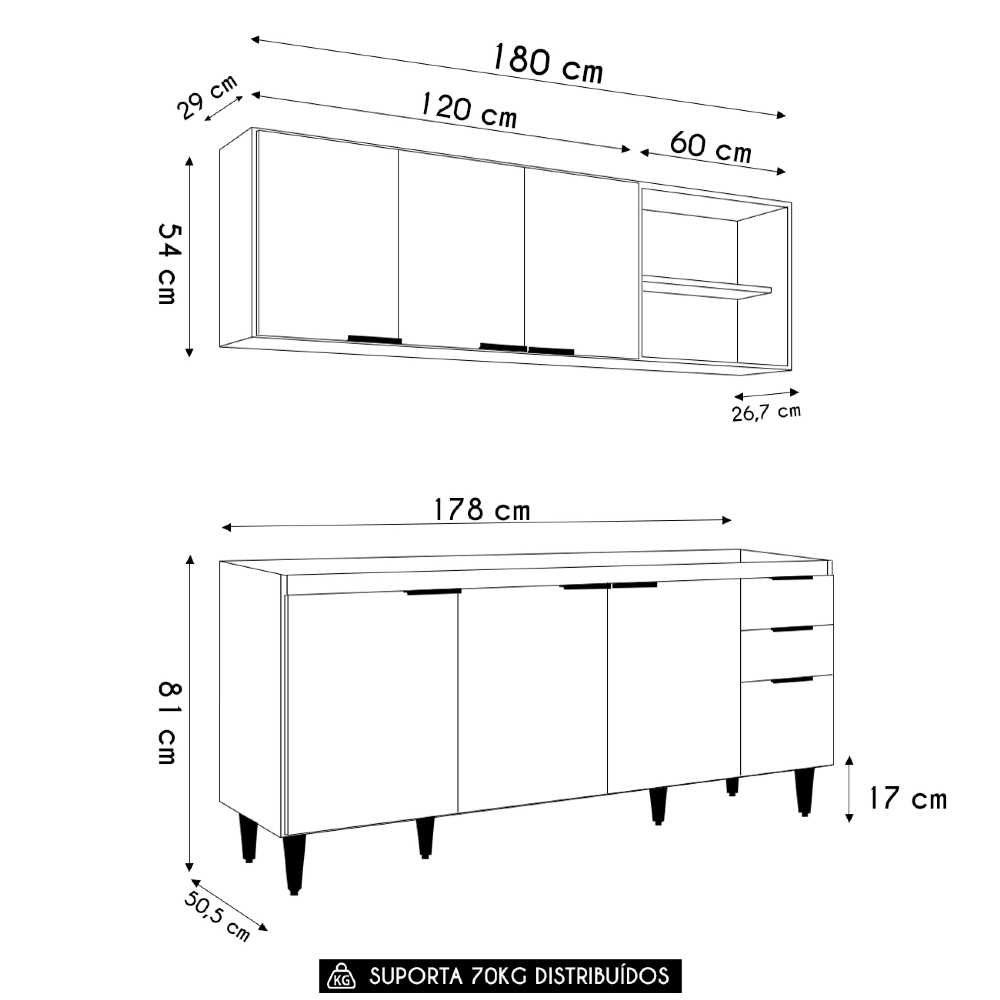 Armário de Cozinha CP10 Para Pia 180cm Pérola Z34 Branco    - Mpozenato