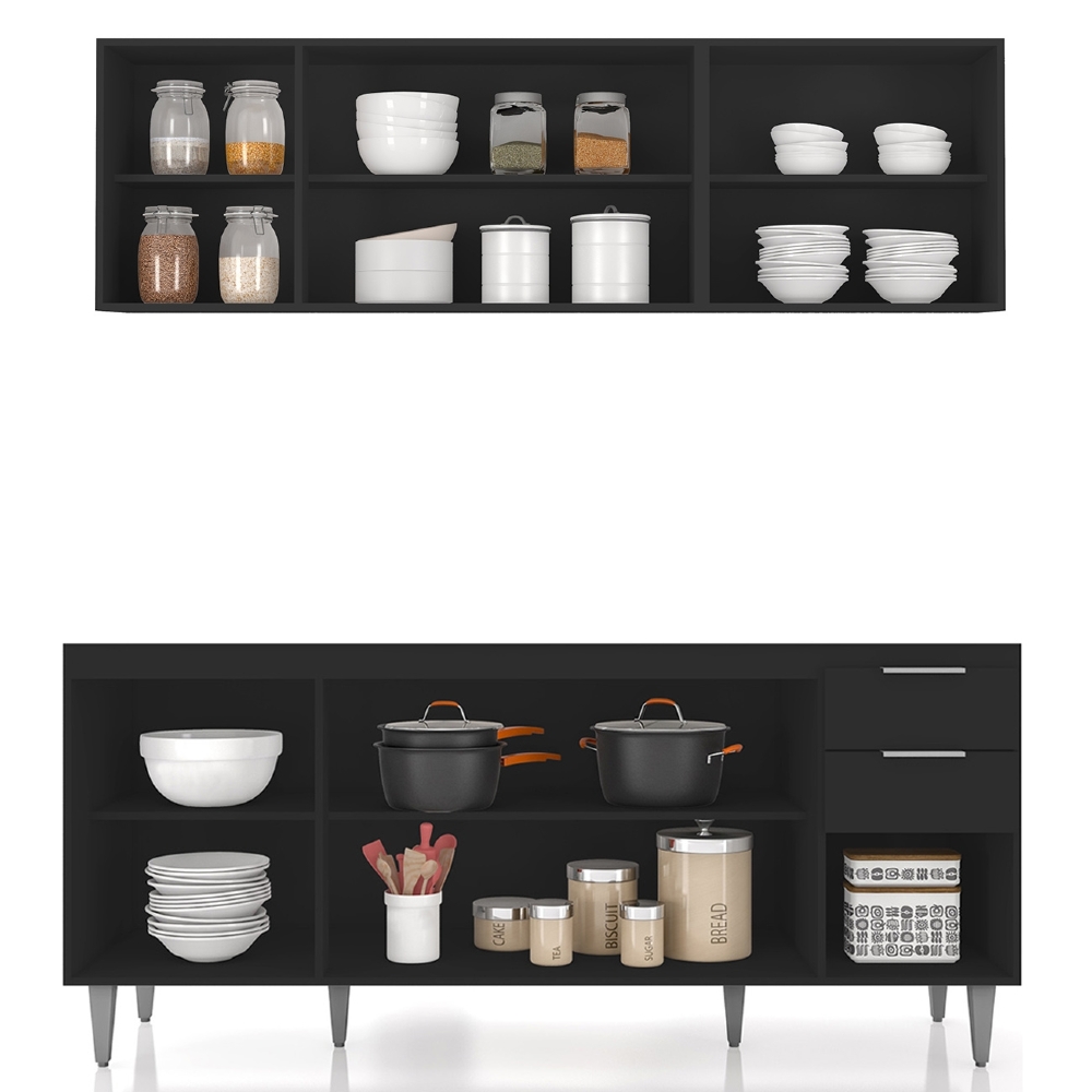 Armário de Cozinha CP10 Para Pia 180cm Pérola Z34 Preto     - Mpozenato
