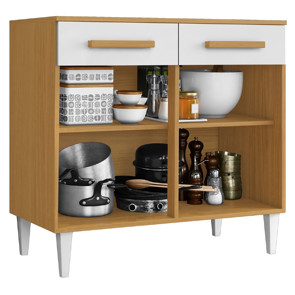 Balcão de Cozinha Com Tampo 91cm Hanna Cinamomo/Branco A15   - Mpozenato