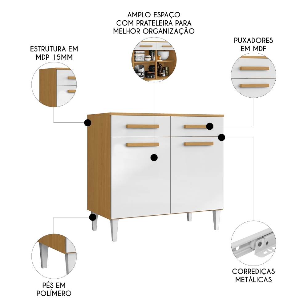 Balcão de Cozinha Com Tampo 91cm Hanna Cinamomo/Branco A15   - Mpozenato