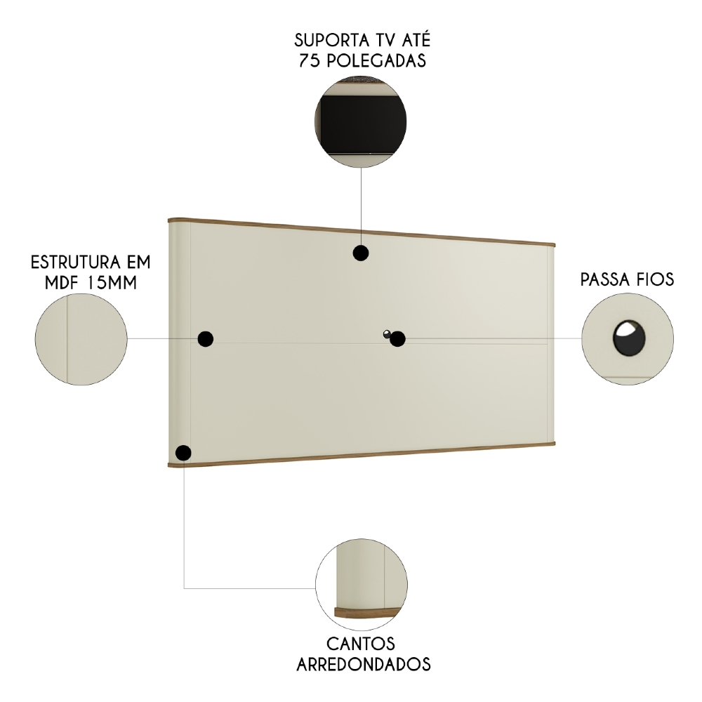 Painel Para TV 75 Pol 217cm Suspenso Blen Louro/Luna I06 - Mpozenato