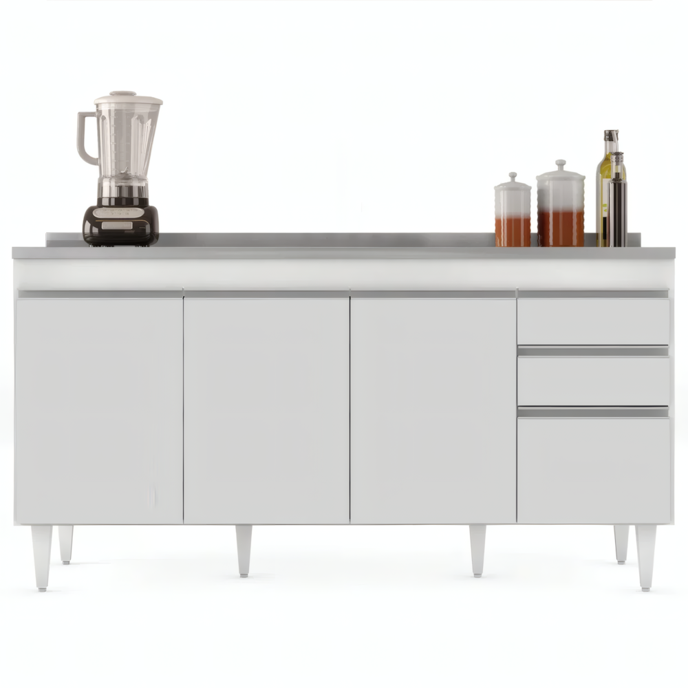 Balcão Gabinete com Pia Inox 160cm Arkansas Branco â Lumil