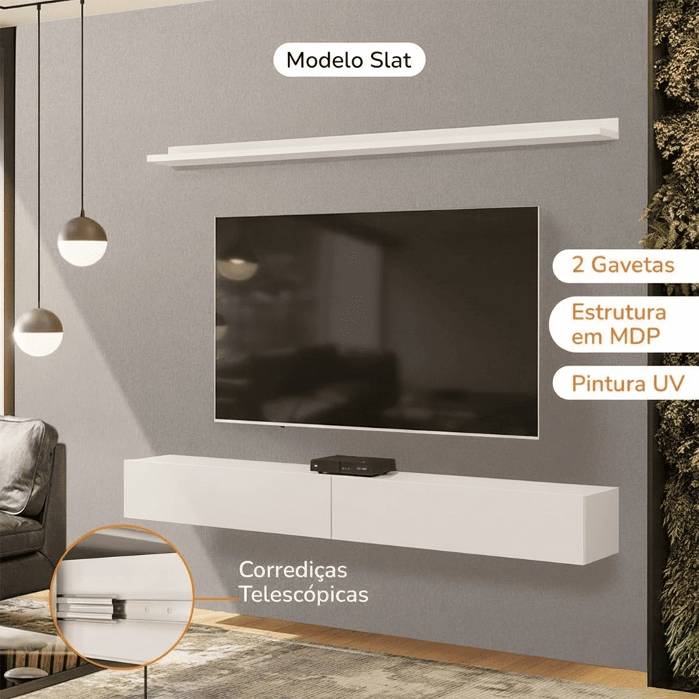 Bancada Suspensa e Prateleira 197cm Slat Z49 Branco - Mpozenato