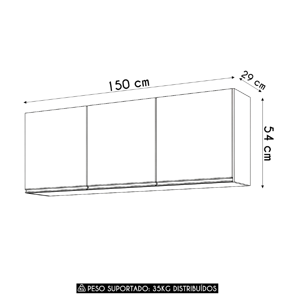 Armário de Cozinha Aéreo 150cm Com 3 Portas Argélia Cinza   - Lumil