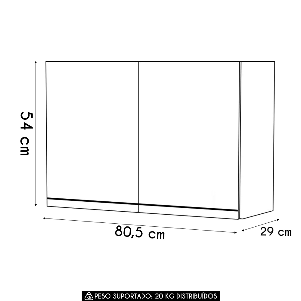 Armário de Cozinha Aéreo 80cm 2 Portas Califórnia Cinza Claro - Lumil