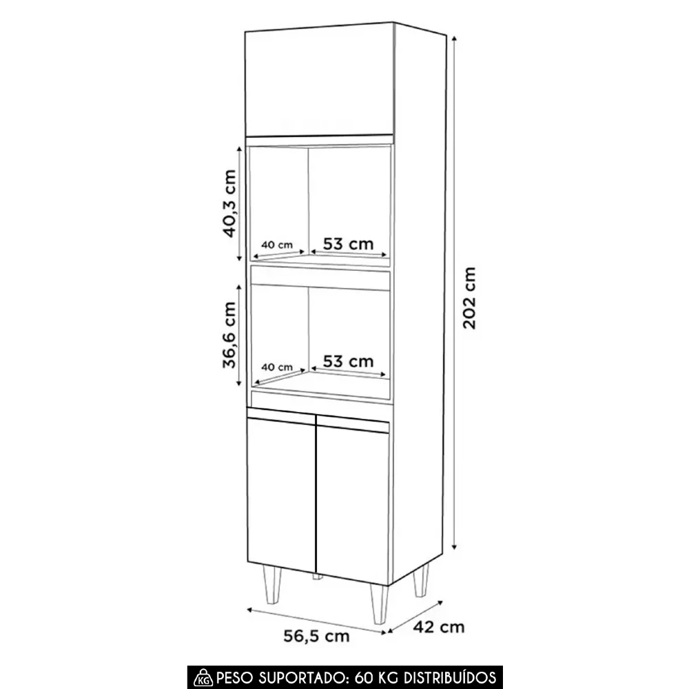 Paneleiro Cozinha Torre Quente 56cm Colorado Cinza Claro    - Lumil