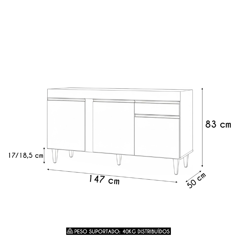 Balcão de Cozinha Para Pia 150cm Sem Tampo Dakota Cinza Claro - Lumil