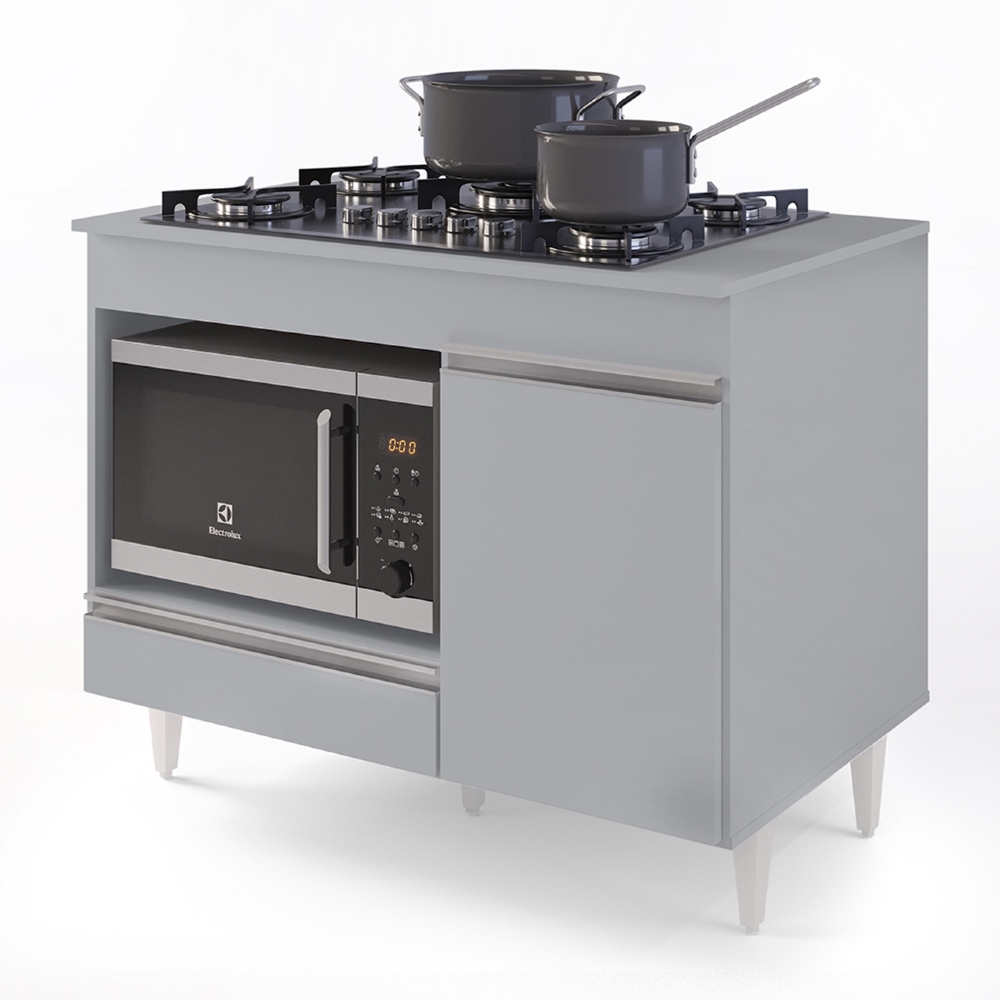 Balcão de Cozinha 102cm Para Cooktop Georgia Cinza Claro    - Lumil