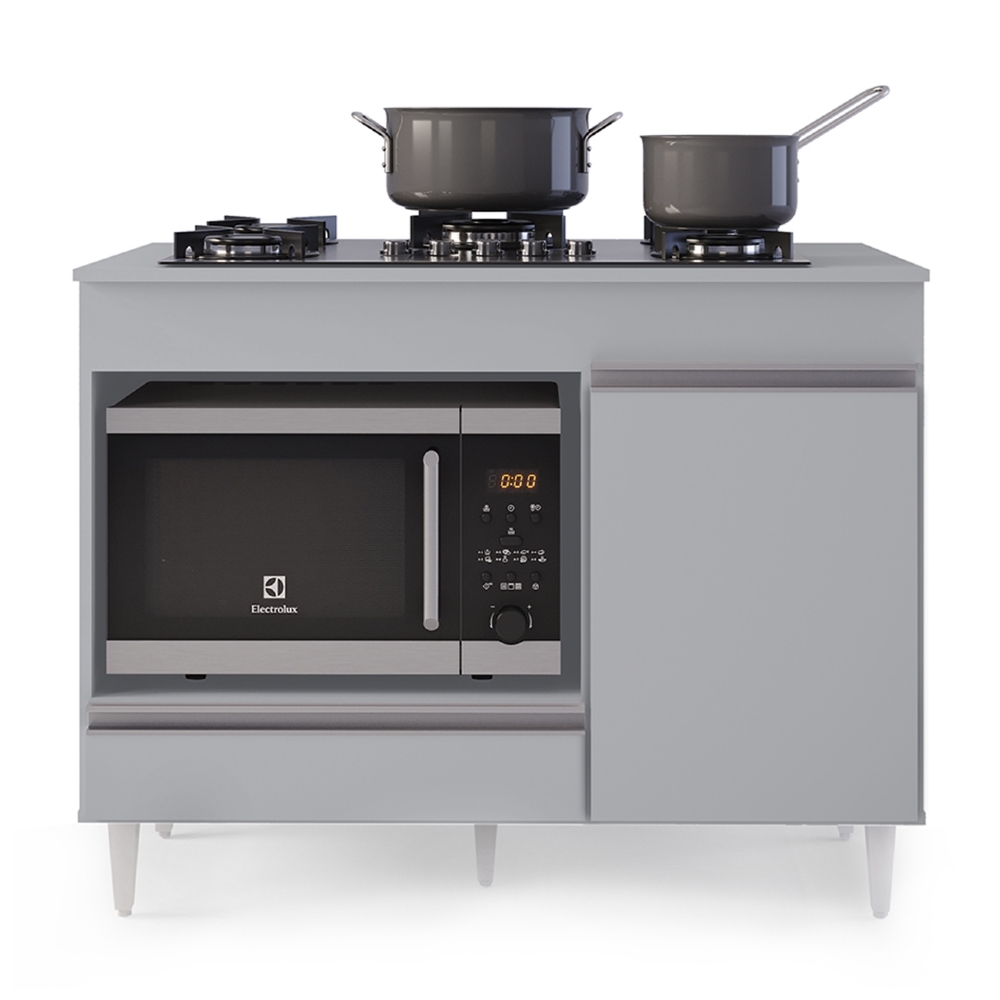 Balcão de Cozinha 102cm Para Cooktop Georgia Cinza Claro    - Lumil
