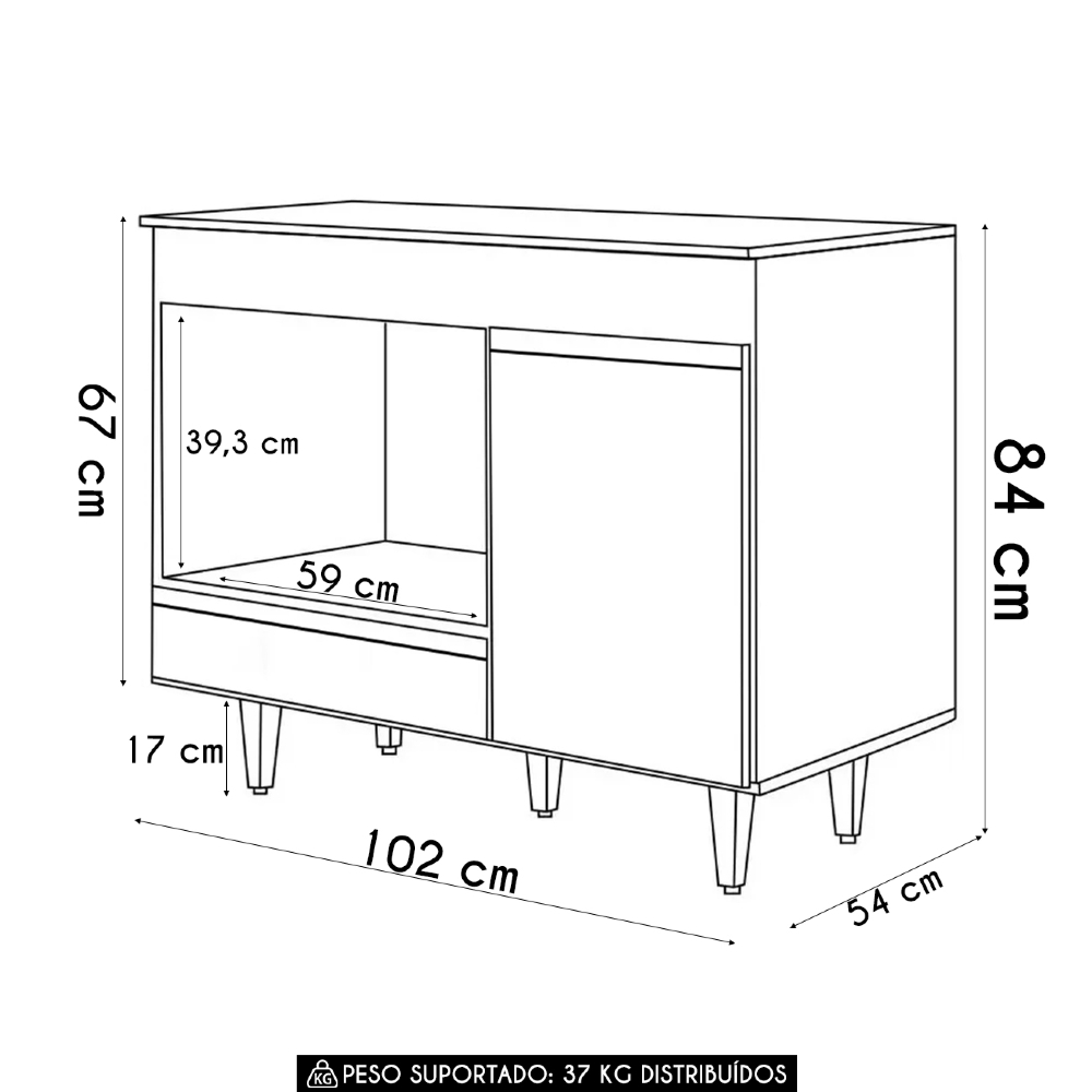 Balcão de Cozinha 102cm Para Cooktop Georgia Cinza Claro    - Lumil