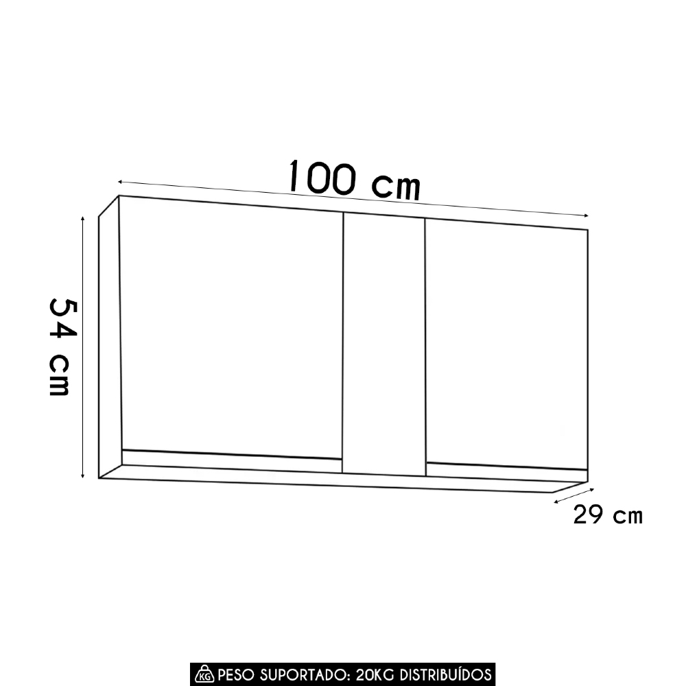 Armário de Cozinha Aéreo 100cm 2 Portas Indiana Cinza Claro - Lumil