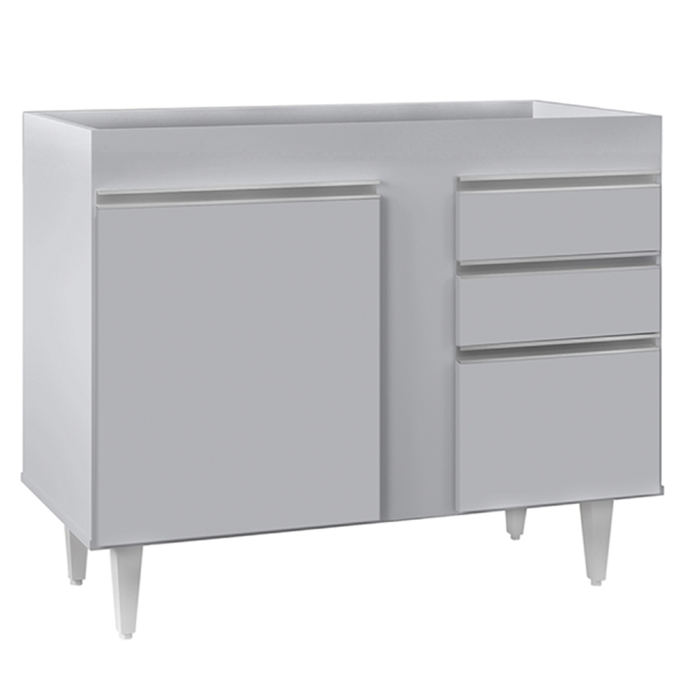 Balcão de Cozinha Para Pia 100cm Sem Tampo Luziania Cinza Claro - Lumil