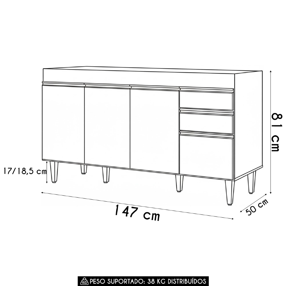Balcão de Cozinha Para Pia 150cm Sem Tampo Marrocos Castanho - Lumil