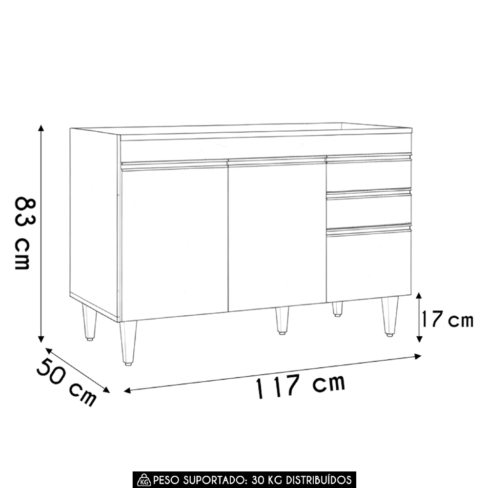 Balcão de Cozinha Para Pia 120cm Sem Tampo Michigan Castanho - Lumil