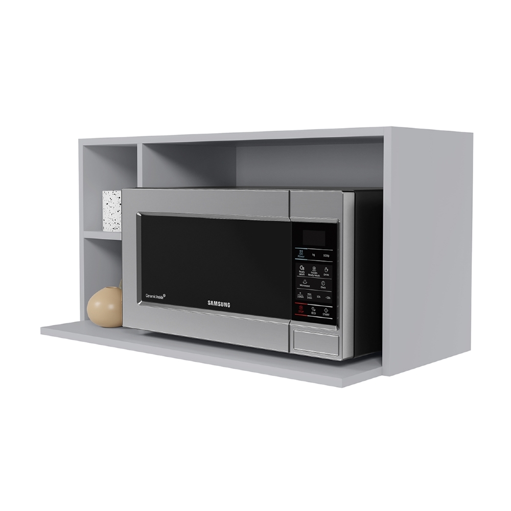 Suporte Microondas Aéreo 81cm com Nicho Adega Miami Cinza Claro - Lumil