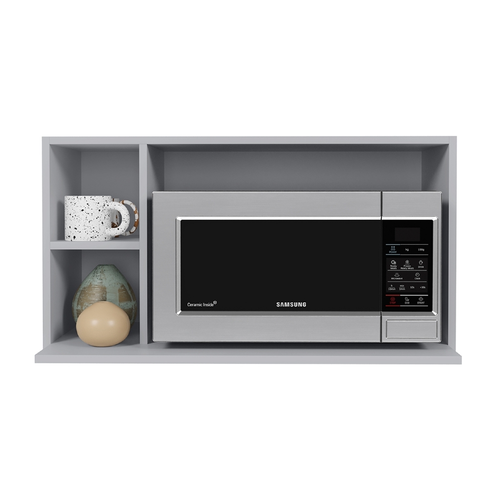 Suporte Microondas Aéreo 81cm com Nicho Adega Miami Cinza Claro - Lumil