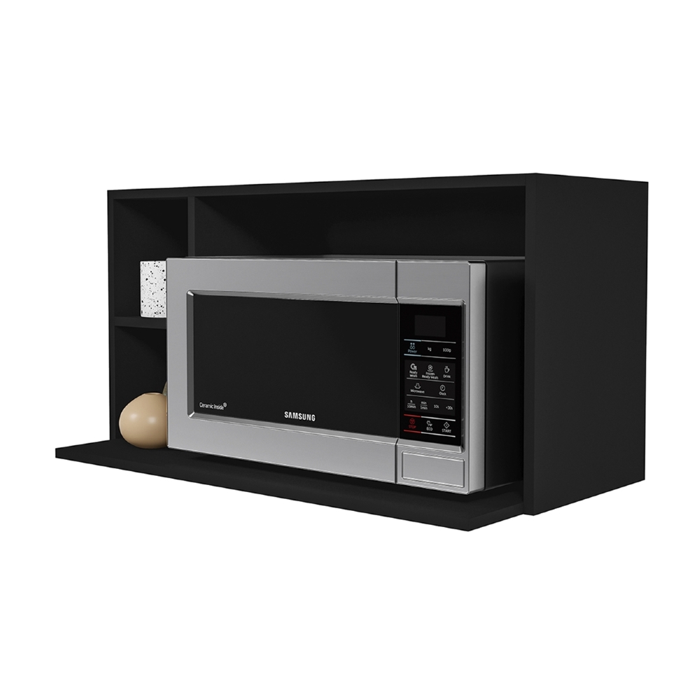 Suporte Microondas Aéreo 81cm com Nicho Adega Miami Preto   - Lumil