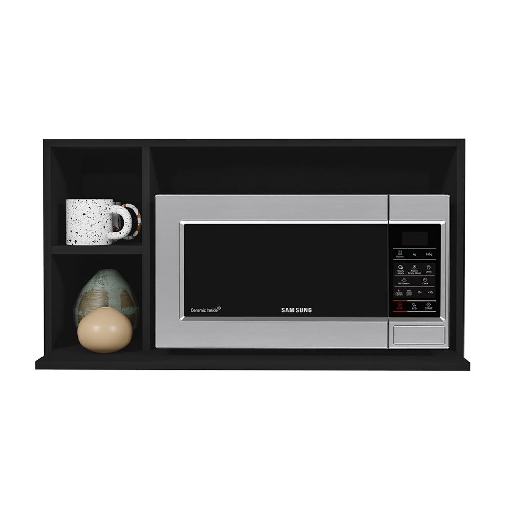 Suporte Microondas Aéreo 81cm com Nicho Adega Miami Preto   - Lumil