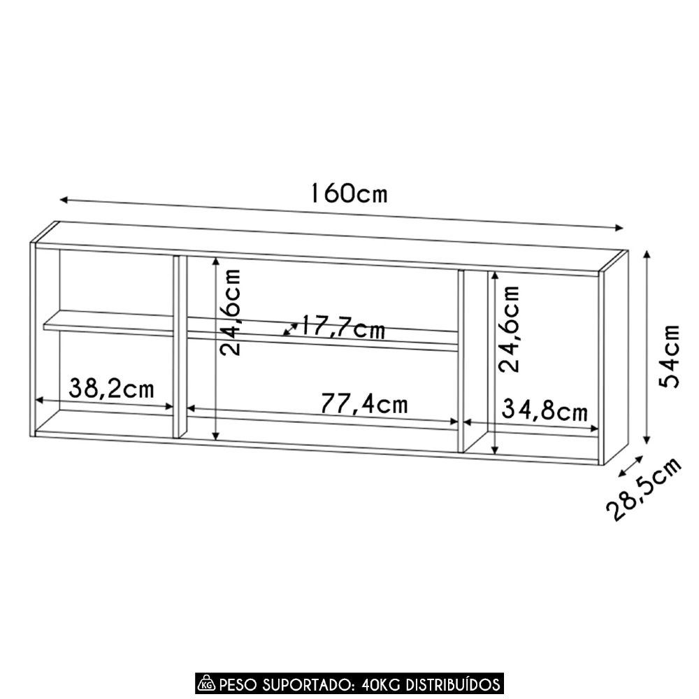 Armário de Cozinha Aéreo 160cm Com 4 Portas Nevada Cinza    - Lumil