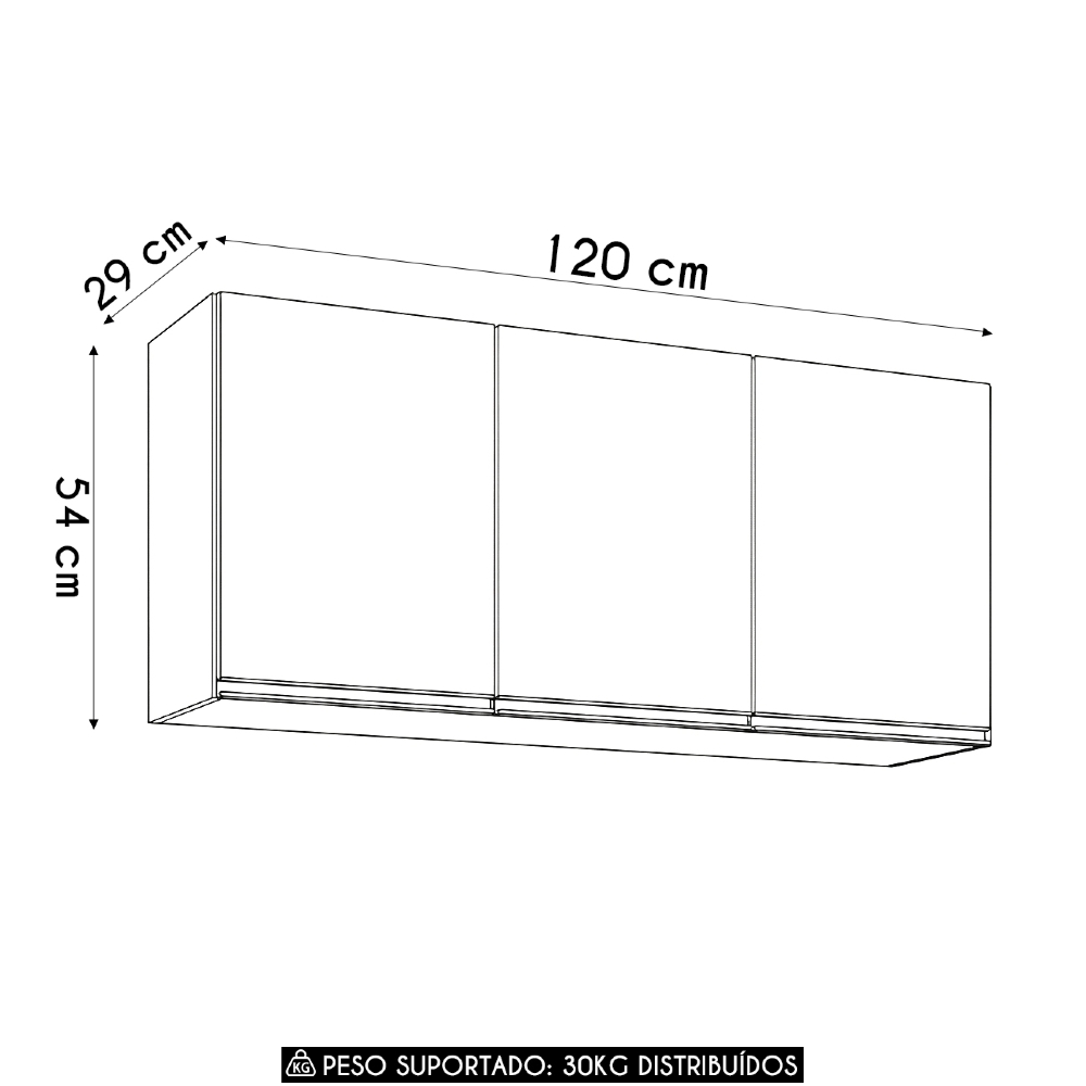 Armário de Cozinha Aéreo 120cm 3 Portas Virgínia Cinza      - Lumil