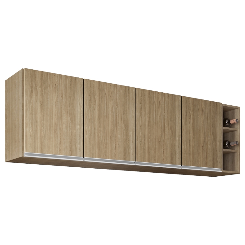 Armário de Cozinha Aéreo 180cm Nevada Com Nicho Castanho    - Lumil
