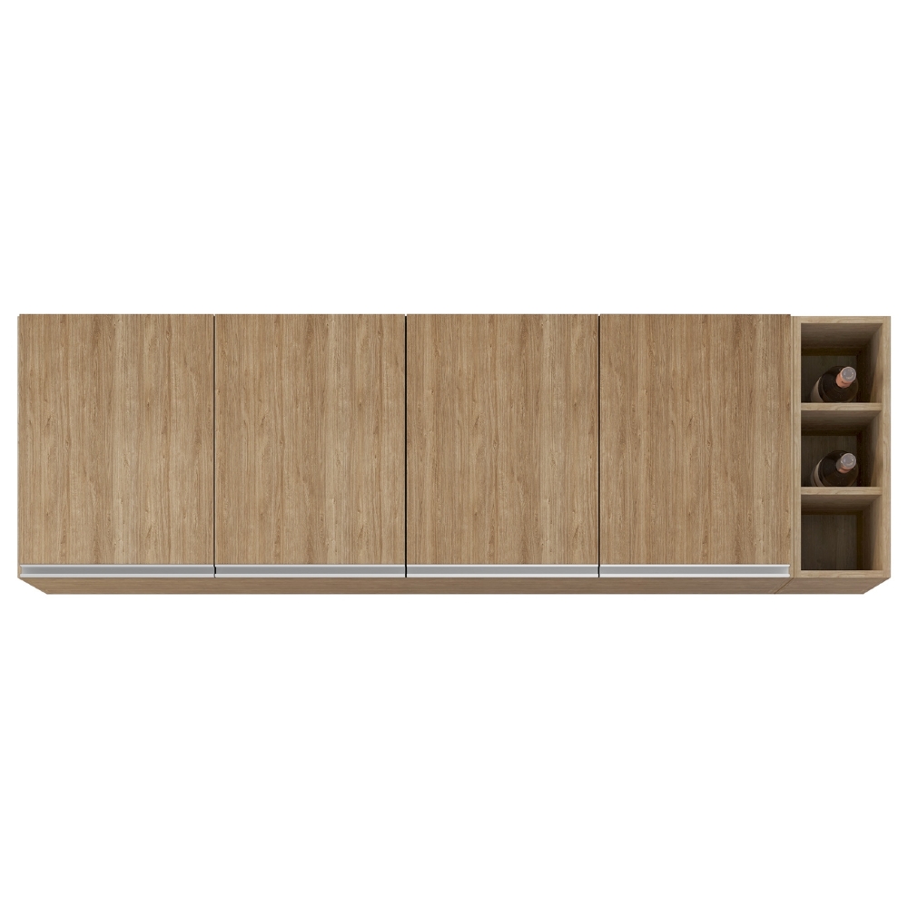 Armário de Cozinha Aéreo 180cm Nevada Com Nicho Castanho    - Lumil