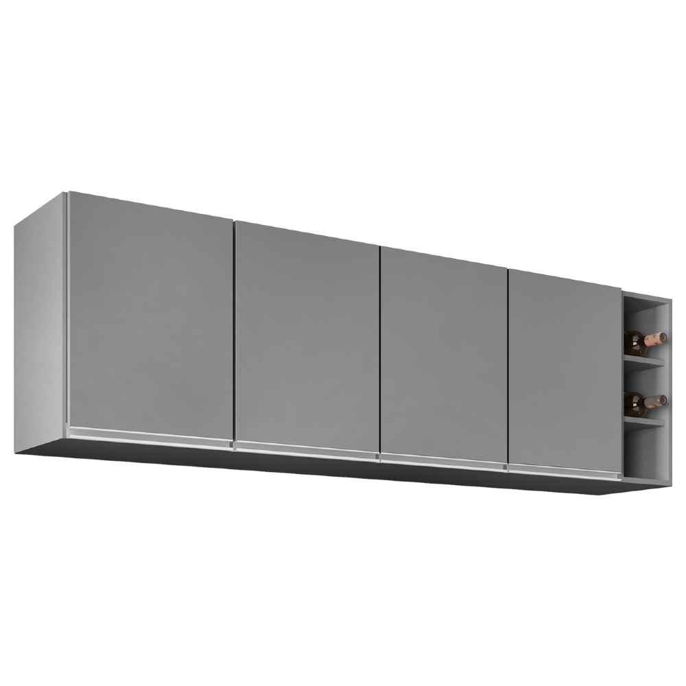 Armário de Cozinha Aéreo 180cm Nevada Com Nicho Cinza       - Lumil