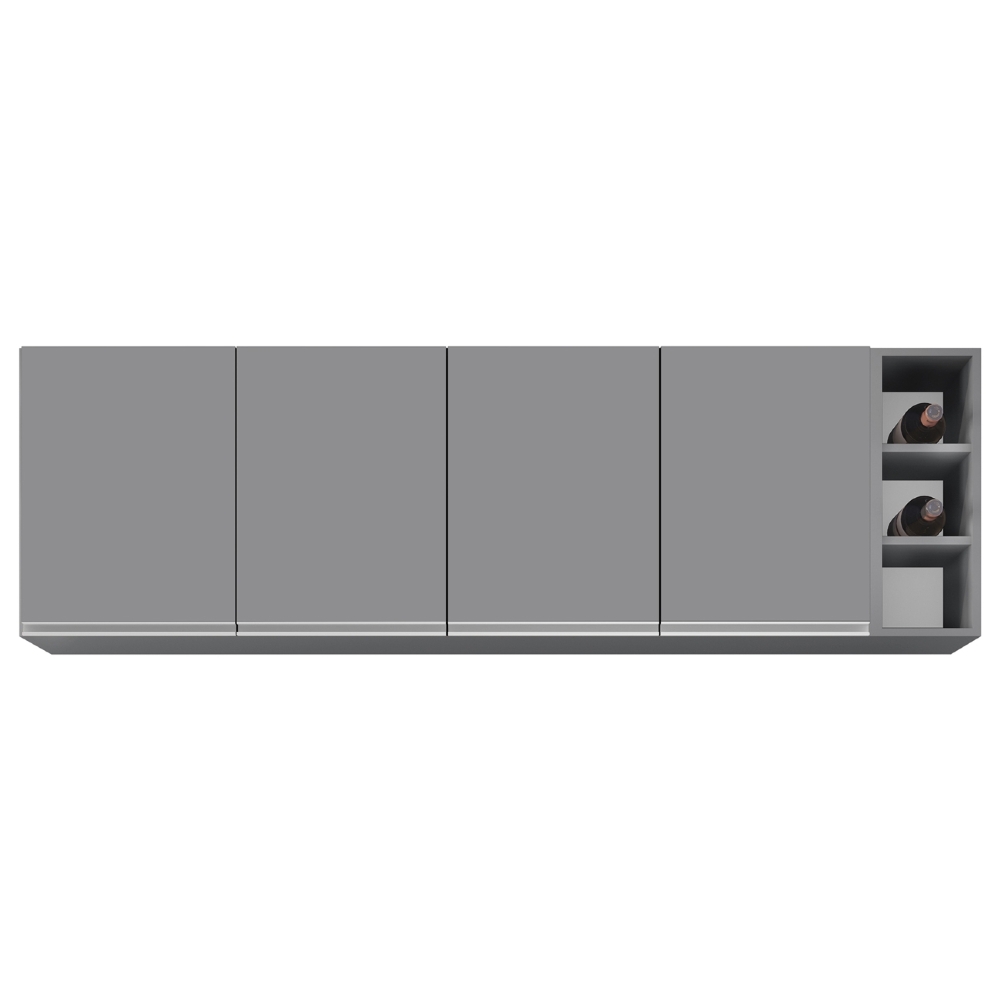 Armário de Cozinha Aéreo 180cm Nevada Com Nicho Cinza       - Lumil