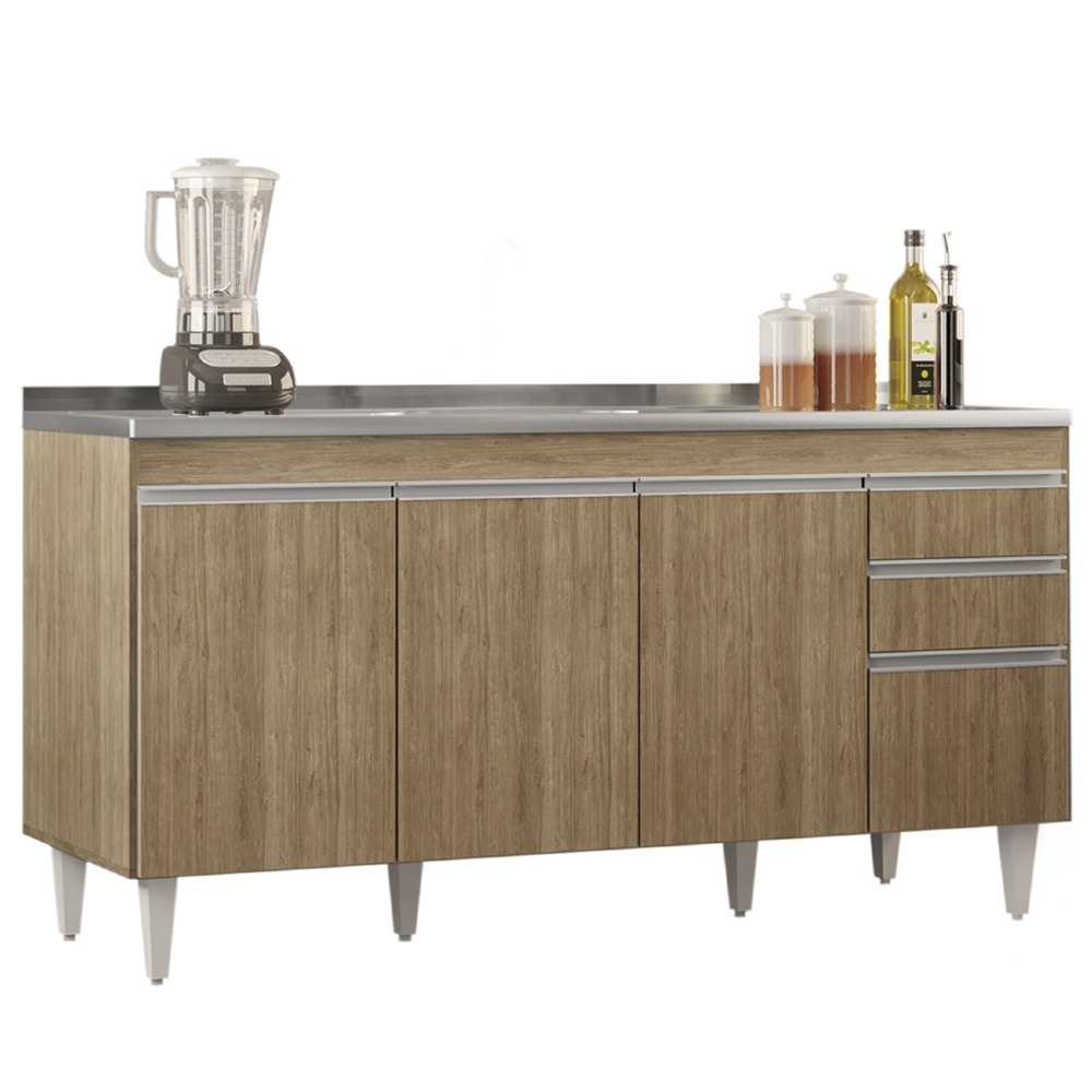 Balcão de Cozinha Com Pia Inox 160cm Arkansas Castanho      - Lumil