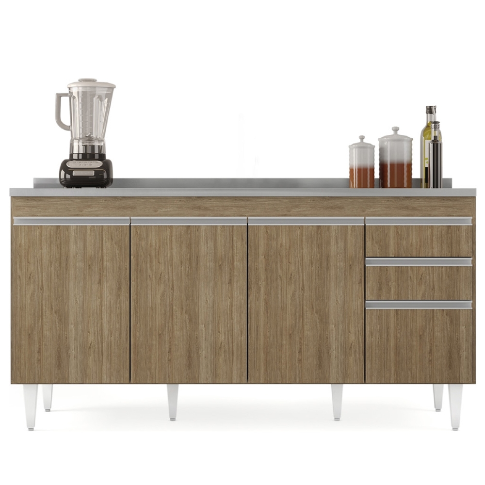 Balcão de Cozinha Com Pia Inox 160cm Arkansas Castanho      - Lumil