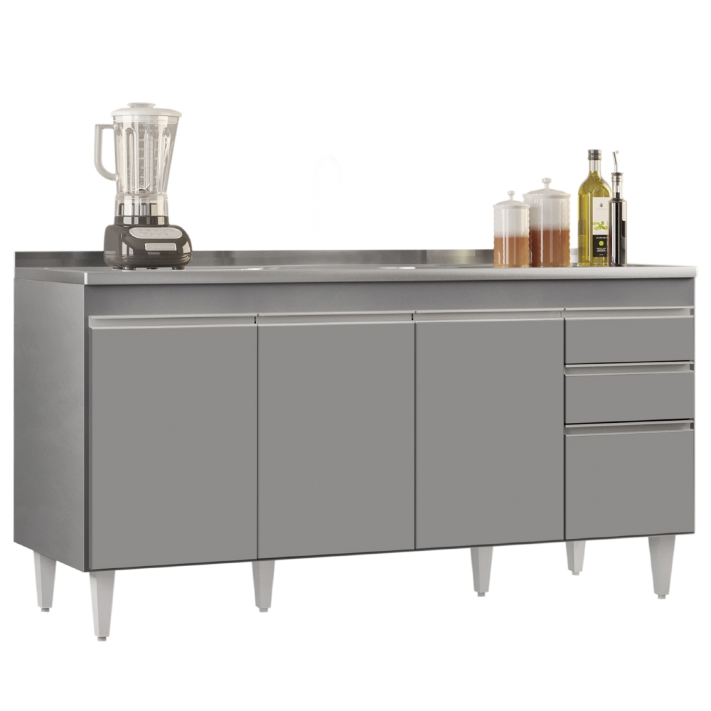 Balcão de Cozinha Com Pia Inox 160cm Arkansas Cinza         - Lumil