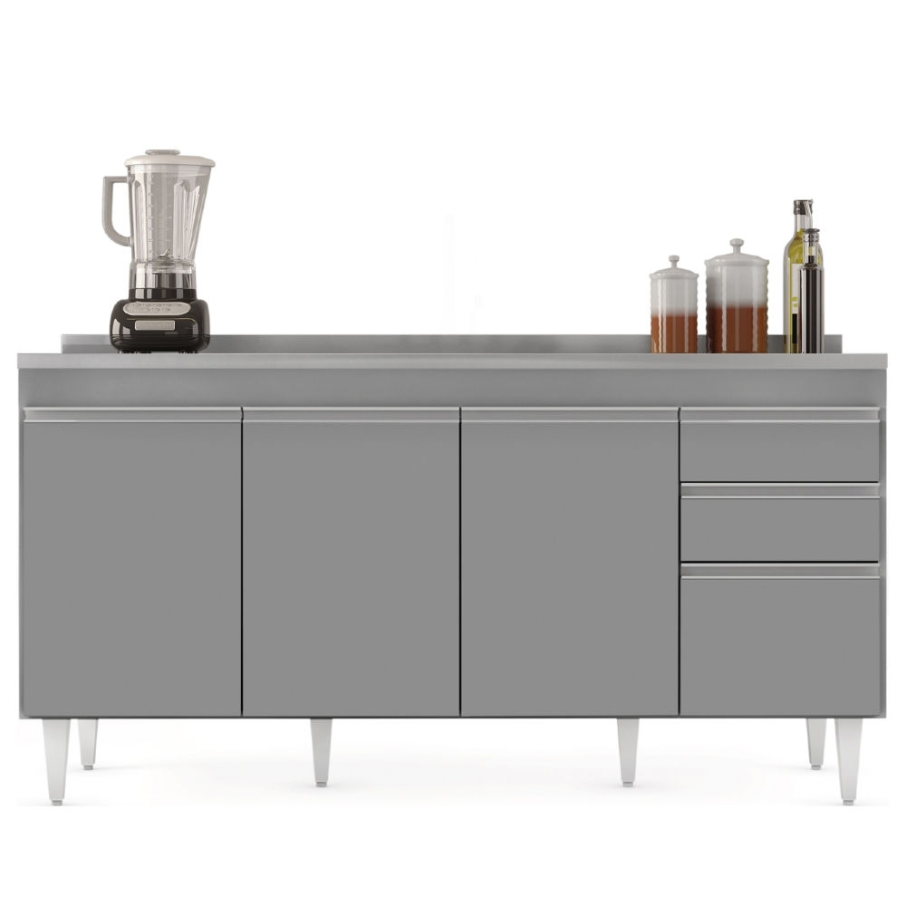 Balcão de Cozinha Com Pia Inox 160cm Arkansas Cinza         - Lumil