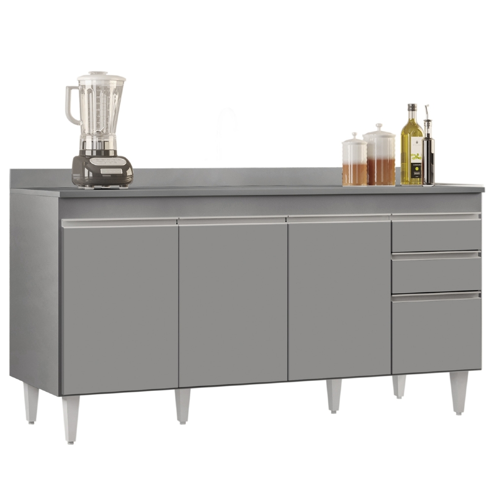 Balcão de Cozinha Para Pia Com Tampo 160cm Arkansas Cinza   - Lumil