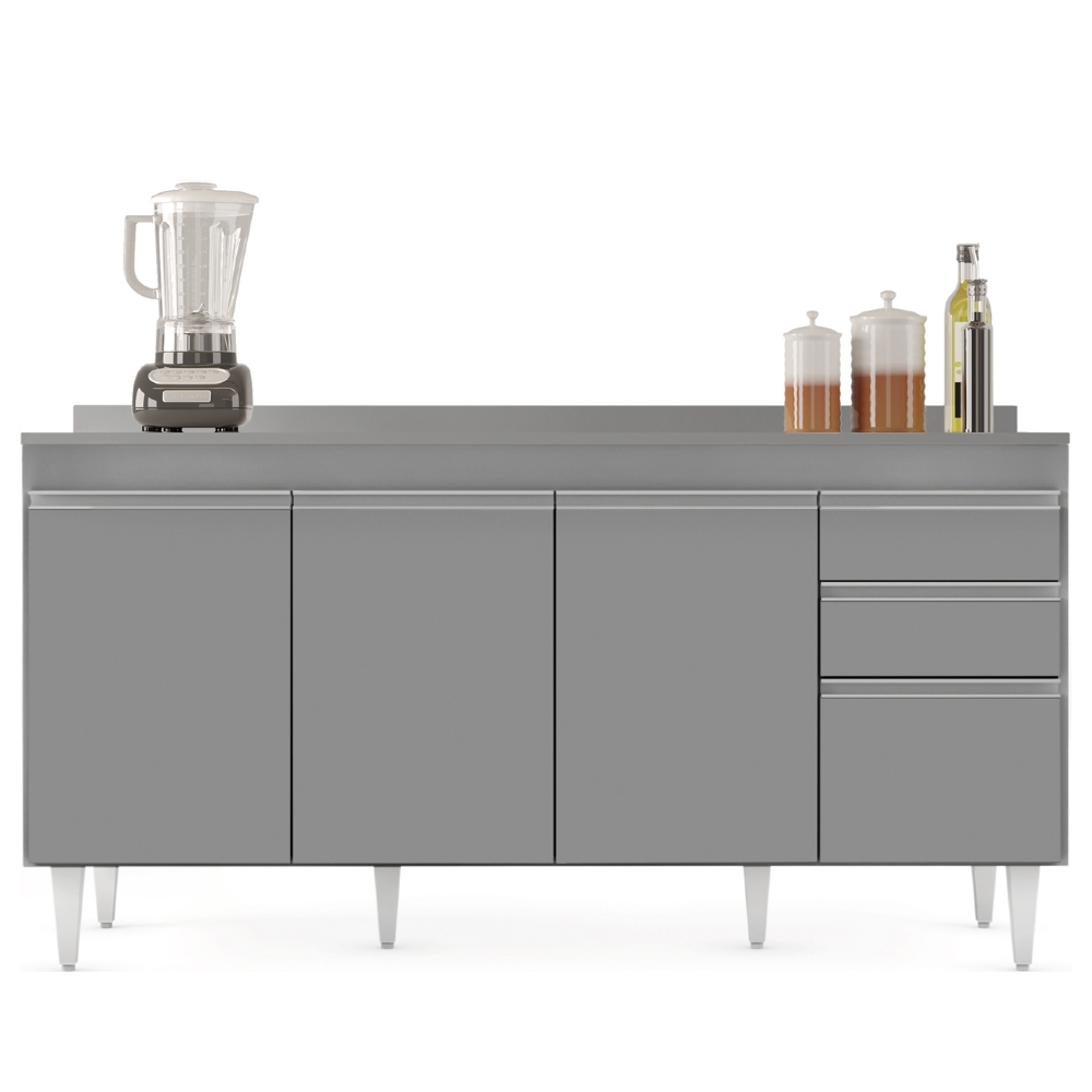 Balcão de Cozinha Para Pia Com Tampo 160cm Arkansas Cinza   - Lumil