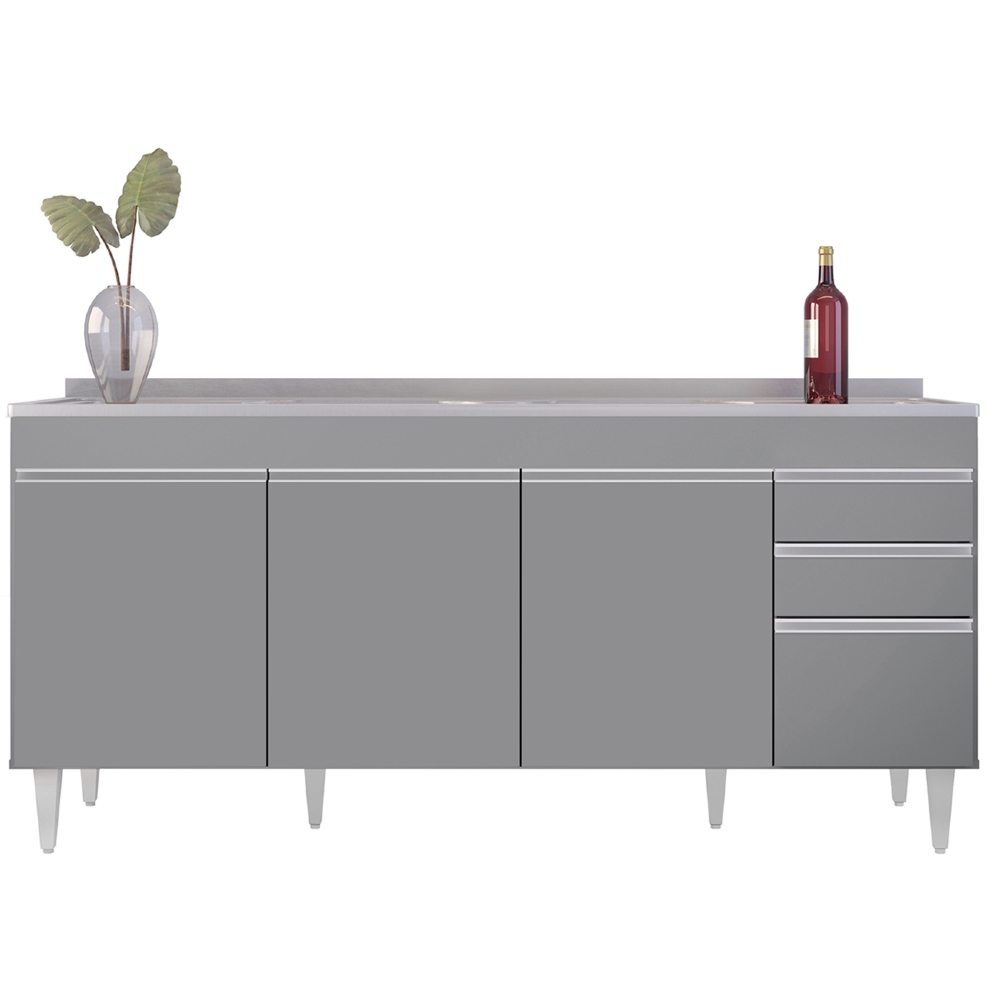 Balcão de Cozinha Com Pia Inox 180cm Dallas Cinza           - Lumil