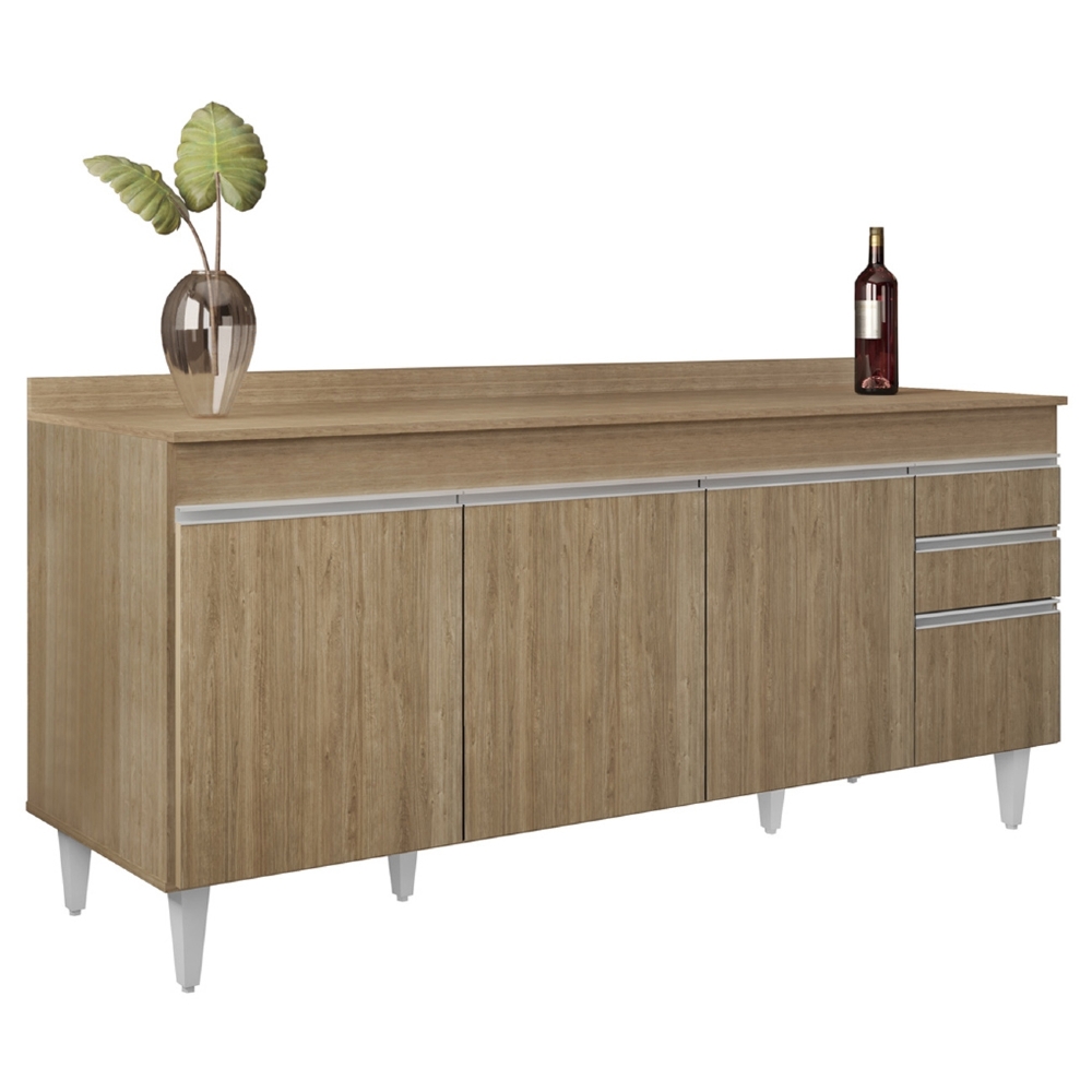 Balcão de Cozinha Para Pia Com Tampo 180cm Dallas Castanho  - Lumil