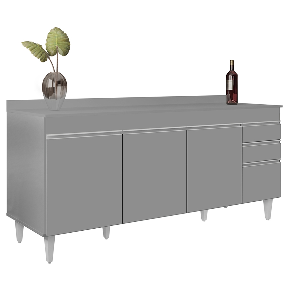 Balcão de Cozinha Para Pia Com Tampo 180cm Dallas Cinza     - Lumil