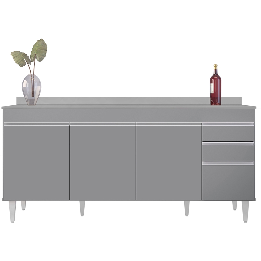 Balcão de Cozinha Para Pia Com Tampo 180cm Dallas Cinza     - Lumil