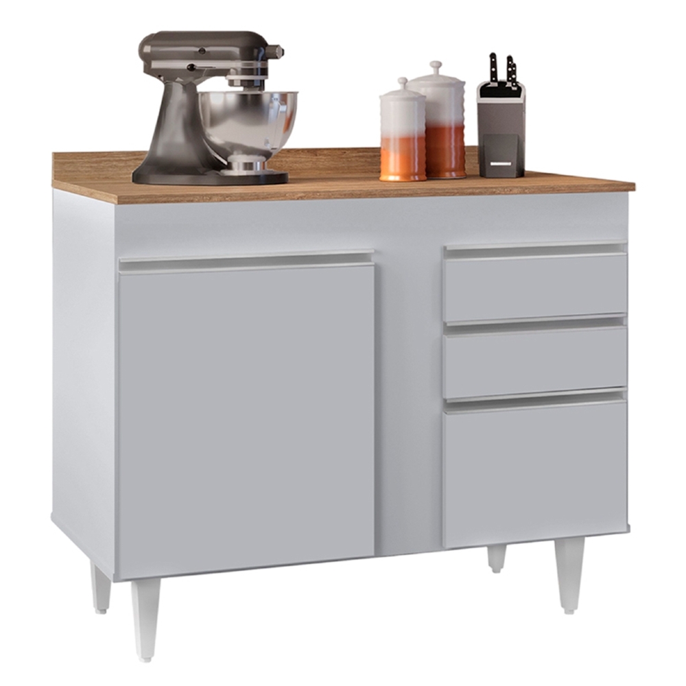 Balcão de Cozinha Para Pia Com Tampo 100cm Luziania Cinza Claro/Castanho - Lumil